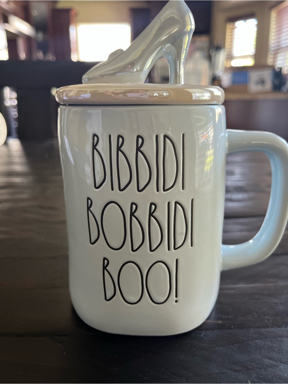 NWOT Cinderella Bibbidi Bobbidi Boo Ceramic Mug with Slipper Lid- Light Blue
